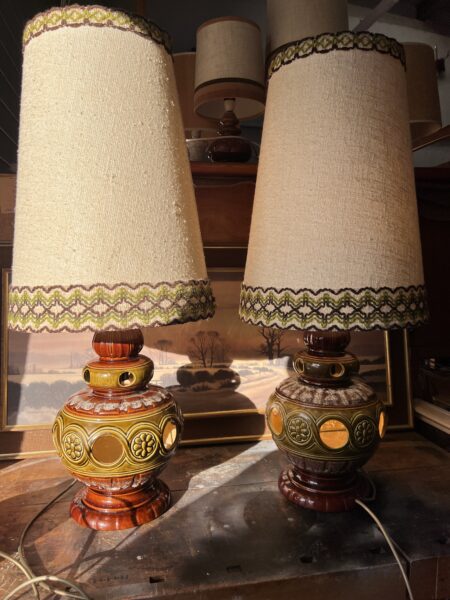 Pair of Mid Century German Fat Lava Pottery Lamps