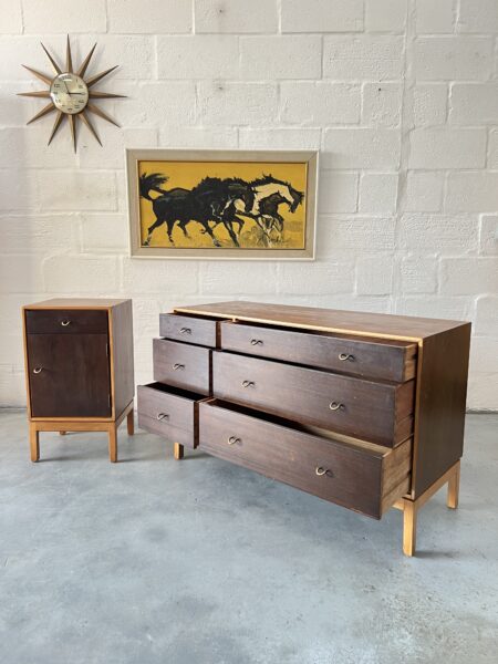 1950s Stag Duet Bedside Cabinet and Chest of Drawers