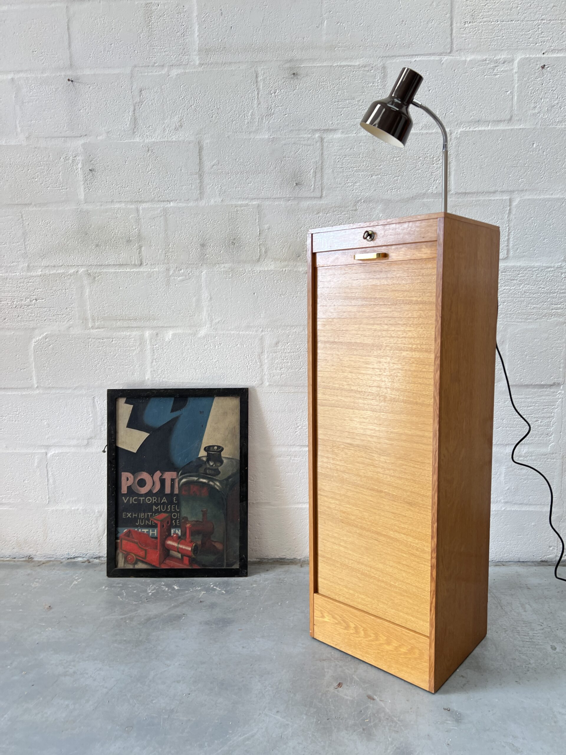 Vintage Tambour Door Oak Office Filling Cabinet
