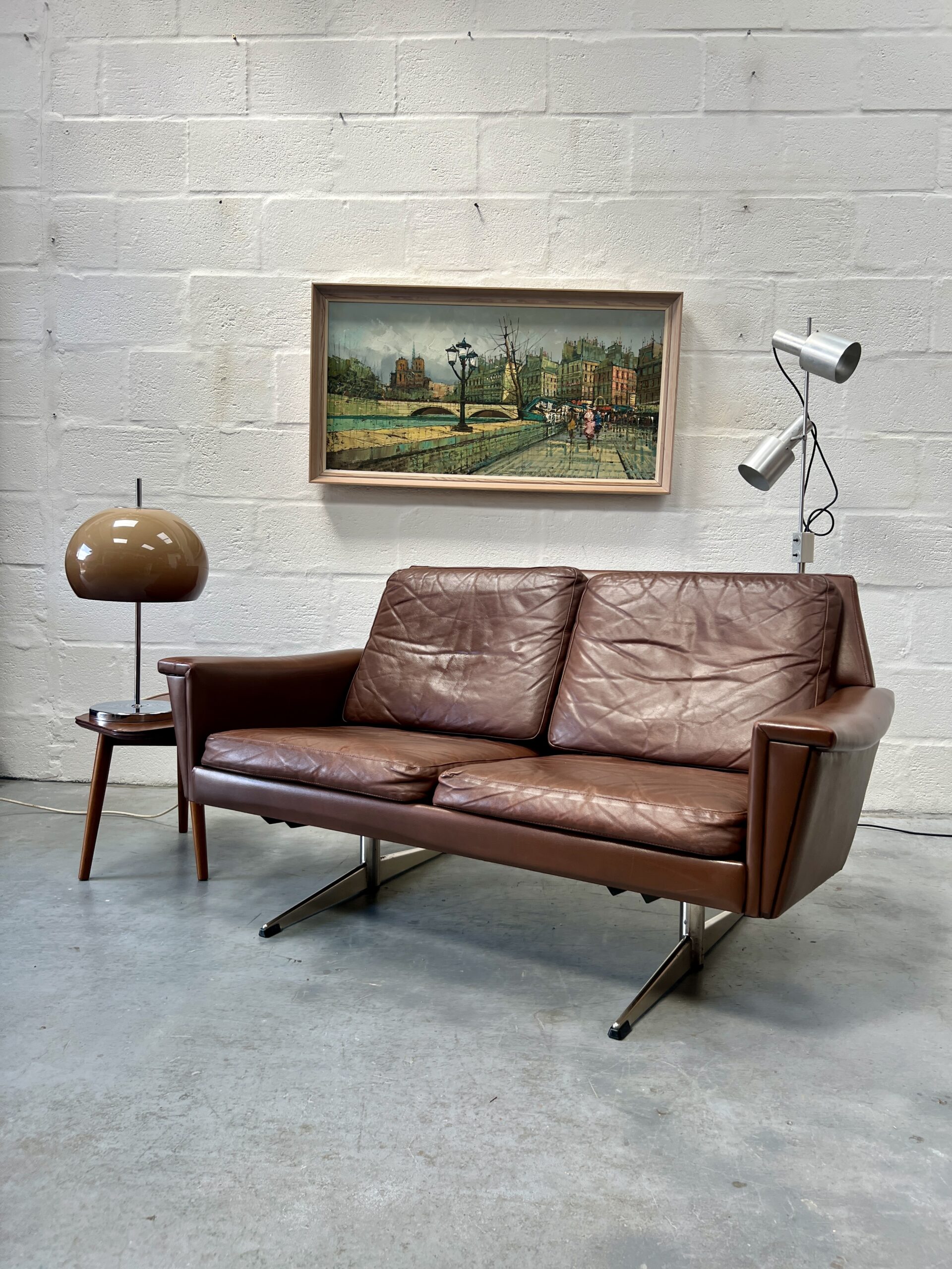 Vintage Two Seater Faux Leather Sofa in The Manner of Bramin