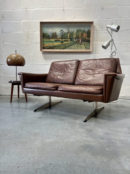 Vintage Two Seater Faux Leather Sofa in The Manner of Bramin