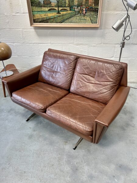 Vintage Two Seater Faux Leather Sofa in The Manner of Bramin