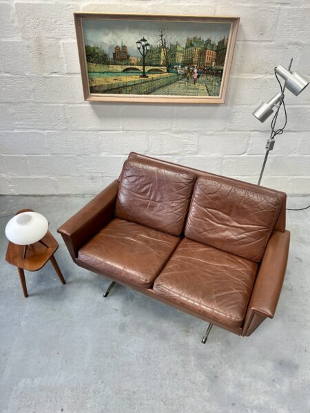 Vintage Two Seater Faux Leather Sofa in The Manner of Bramin