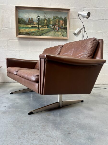 Vintage Two Seater Faux Leather Sofa in The Manner of Bramin