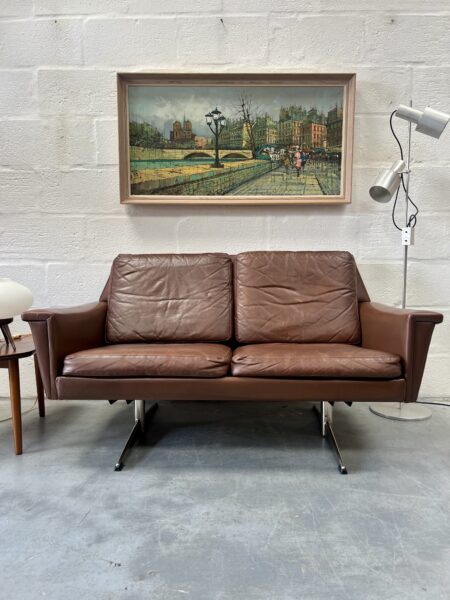 Vintage Two Seater Faux Leather Sofa in The Manner of Bramin