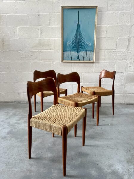 4 x Vintage Danish Arne Hovmann Olsen Dining Chairs 