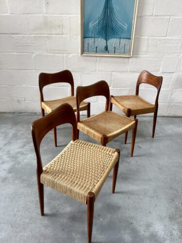 4 x Vintage Danish Arne Hovmann Olsen Dining Chairs 