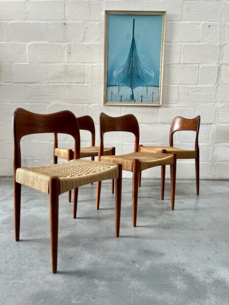 4 x Vintage Danish Arne Hovmann Olsen Dining Chairs 