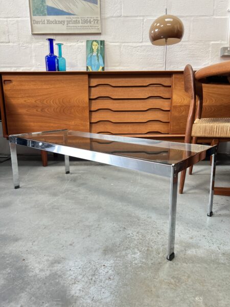 Vintage 1970s Glass and Chrome Rectangular Coffee Table, Pieff