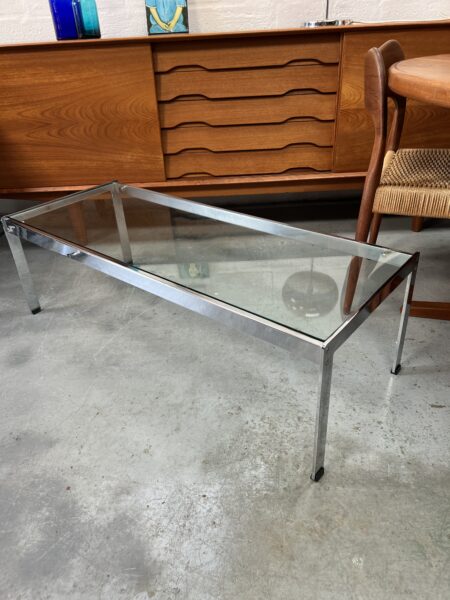 Vintage 1970s Glass and Chrome Rectangular Coffee Table, Pieff
