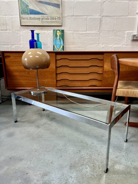 Vintage 1970s Glass and Chrome Rectangular Coffee Table, Pieff