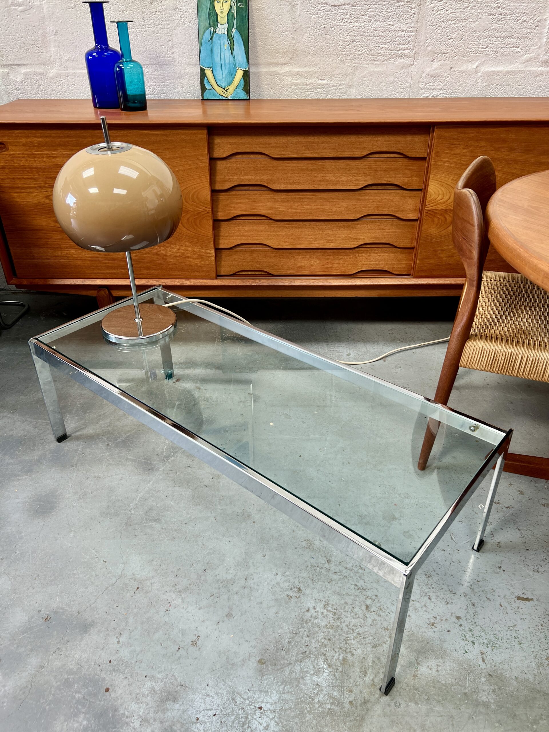 Vintage 1970s Glass and Chrome Rectangular Coffee Table, Pieff