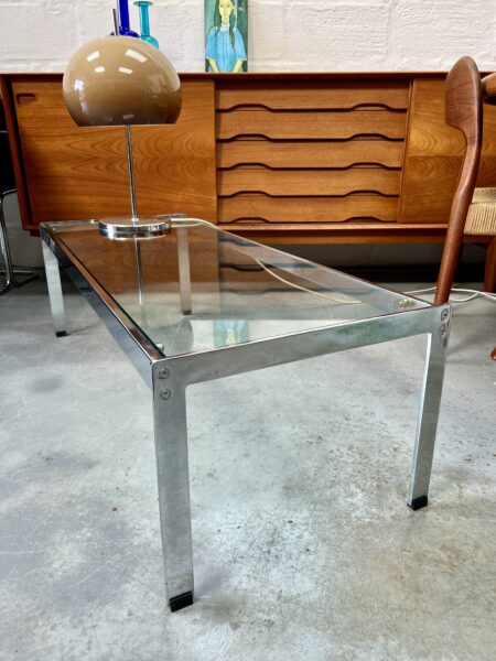 Vintage 1970s Glass and Chrome Rectangular Coffee Table, Pieff