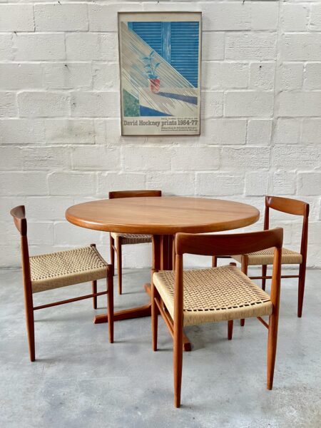 4 x Danish Teak & Papercord Dining Chairs by H. W. Klein for Bramin, 1960s