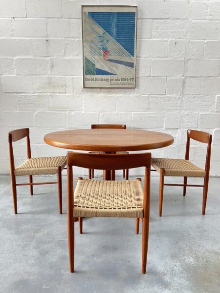 4 x Danish Teak & Papercord Dining Chairs by H. W. Klein for Bramin, 1960s