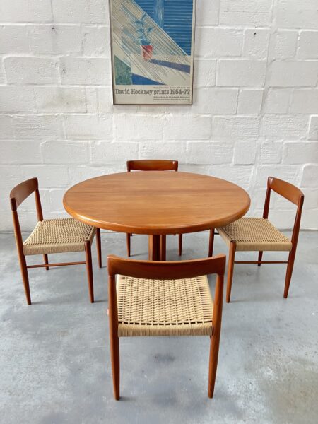 4 x Danish Teak & Papercord Dining Chairs by H. W. Klein for Bramin, 1960s