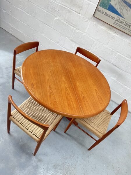 4 x Danish Teak & Papercord Dining Chairs by H. W. Klein for Bramin, 1960s