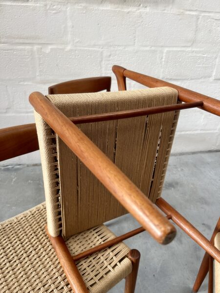 4 x Danish Teak & Papercord Dining Chairs by H. W. Klein for Bramin, 1960s