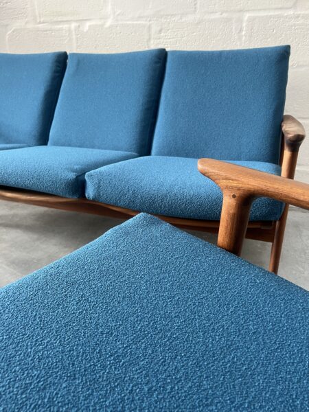 1960s Guy Rogers 'New Yorker' 3 Piece Suite, Newly Upholstered in Blue Boucle