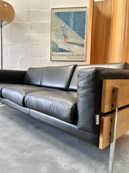 Retro 1990s Three Seater Robin Day Leather Sofa 'Forum'