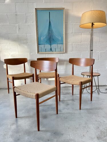 4 x Danish 1960s Teak & Papercord Dining Chairs by A.M. Møbler, Model 501