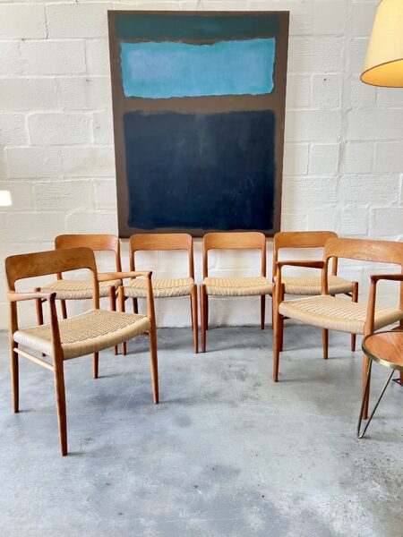 Vintage Set of Six Danish Dining Chairs by Møller: 4 Model 75 & 2 Model 56