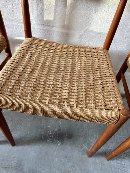 4 x Danish 1960s Teak & Papercord Dining Chairs by A.M. Møbler, Model 501