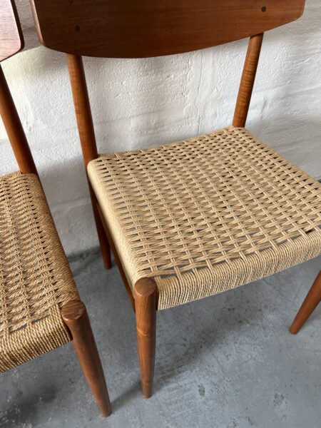 4 x Danish 1960s Teak & Papercord Dining Chairs by A.M. Møbler, Model 501