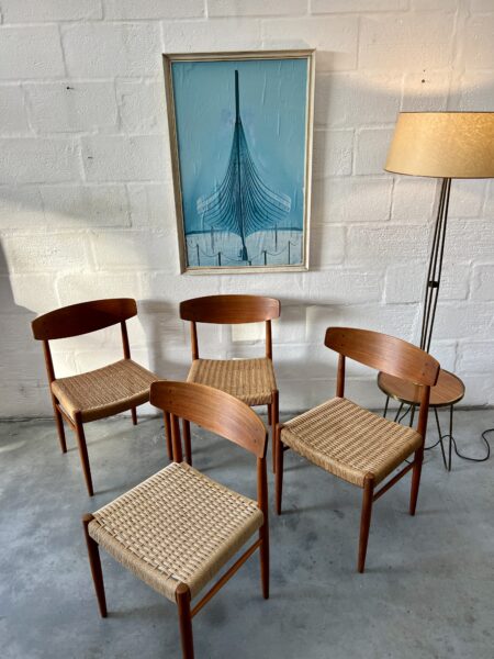 4 x Danish 1960s Teak & Papercord Dining Chairs by A.M. Møbler, Model 501