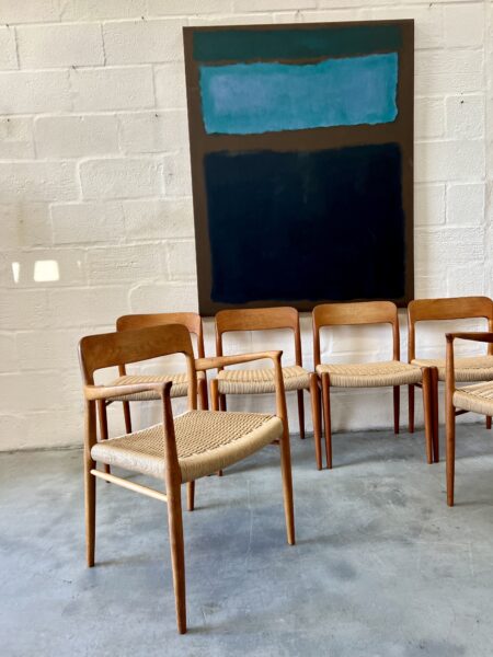 Vintage Set of Six Danish Dining Chairs by Møller: 4 Model 75 & 2 Model 56