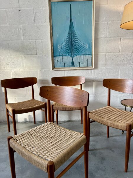 4 x Danish 1960s Teak & Papercord Dining Chairs by A.M. Møbler, Model 501