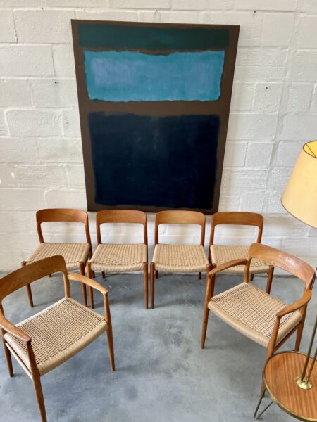 Vintage Set of Six Danish Dining Chairs by Møller: 4 Model 75 & 2 Model 56