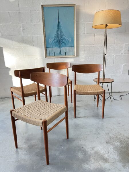 4 x Danish 1960s Teak & Papercord Dining Chairs by A.M. Møbler, Model 501