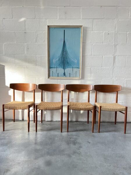 4 x Danish 1960s Teak & Papercord Dining Chairs by A.M. Møbler, Model 501