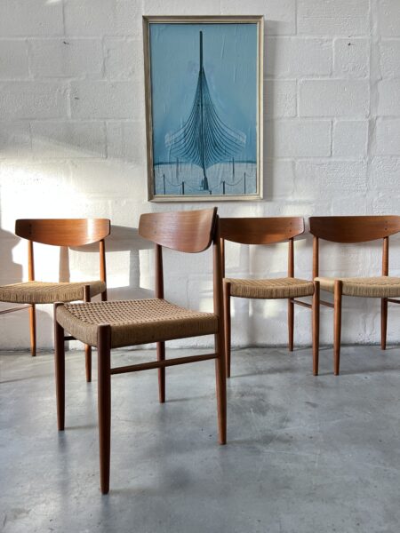 4 x Danish 1960s Teak & Papercord Dining Chairs by A.M. Møbler, Model 501