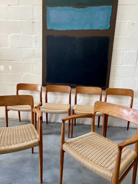 Vintage Set of Six Danish Dining Chairs by Møller: 4 Model 75 & 2 Model 56