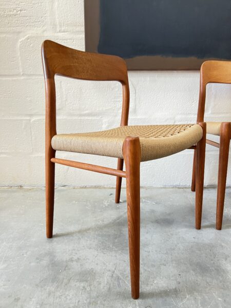 Vintage Set of Six Danish Dining Chairs by Møller: 4 Model 75 & 2 Model 56