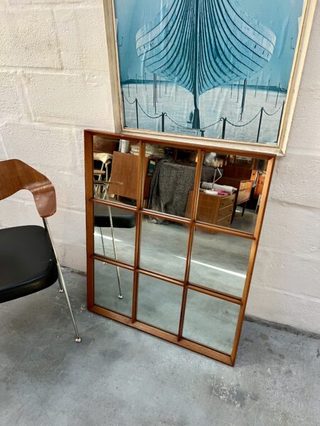 Large Nine Panelled Retro Teak Framed Mirror 1970s