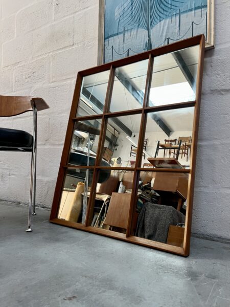 Large Nine Panelled Retro Teak Framed Mirror 1970s