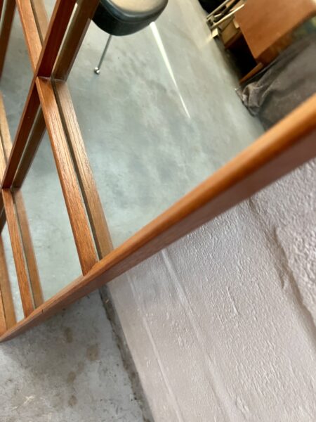 Large Nine Panelled Retro Teak Framed Mirror 1970s