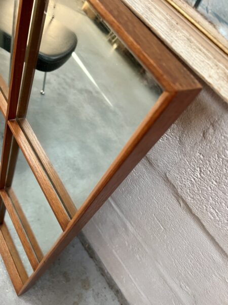 Large Nine Panelled Retro Teak Framed Mirror 1970s
