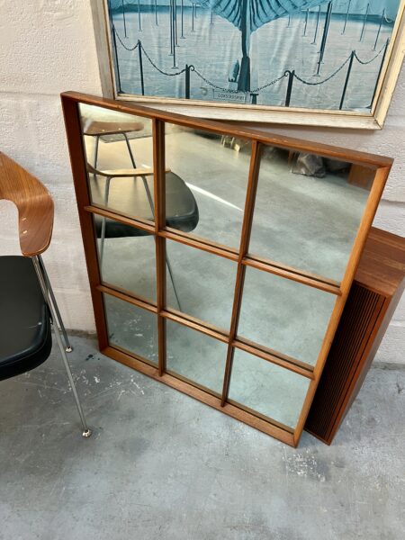 Large Nine Panelled Retro Teak Framed Mirror 1970s