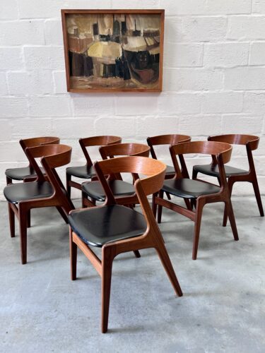Set of 8 Danish Mid Century Kai Kristiansen Model 68 “Fire” Dining Chairs, 1960s