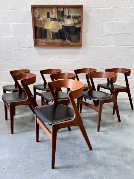 Set of 8 Danish Mid Century Kai Kristiansen Model 68 “Fire” Dining Chairs, 1960s